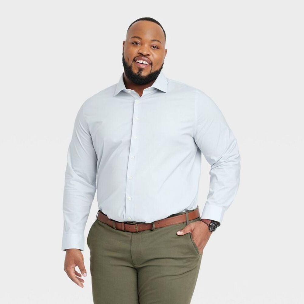 Men's Tall Performance Long Sleeve Dress Shirt - Gray LT Standard Fit